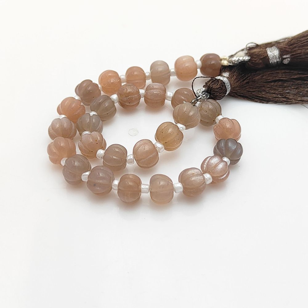 Pumpkin Shaped Chocolate Moonstone Beads – Earthy Brown Gemstones for Handmade Jewelry