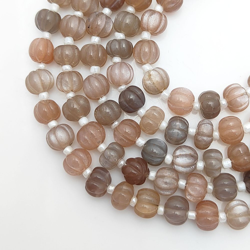 Shimmering Pumpkin Cut Chocolate Moonstone – Natural Gemstone Beads for Jewelry Making