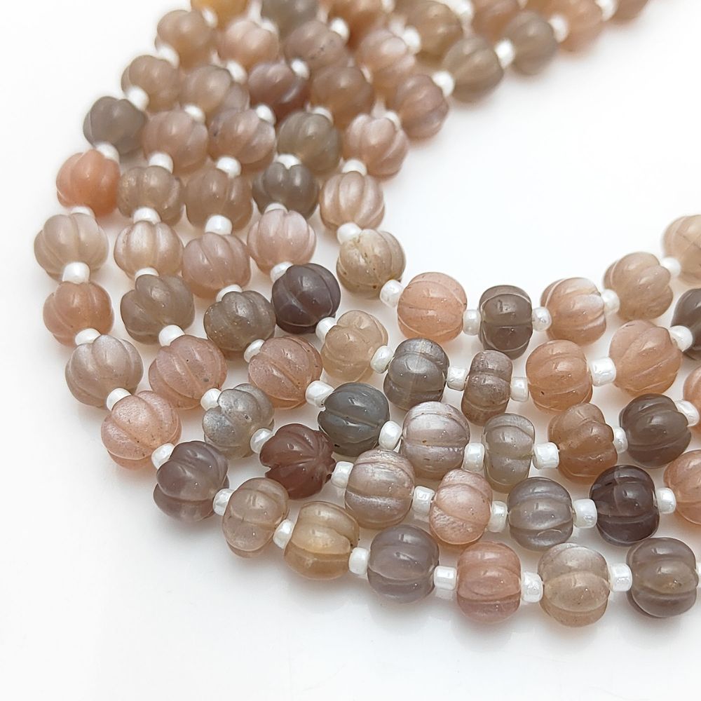 Chocolate Moonstone Pumpkin Beads – Carved Gemstones for Boho & Artisan Jewelry