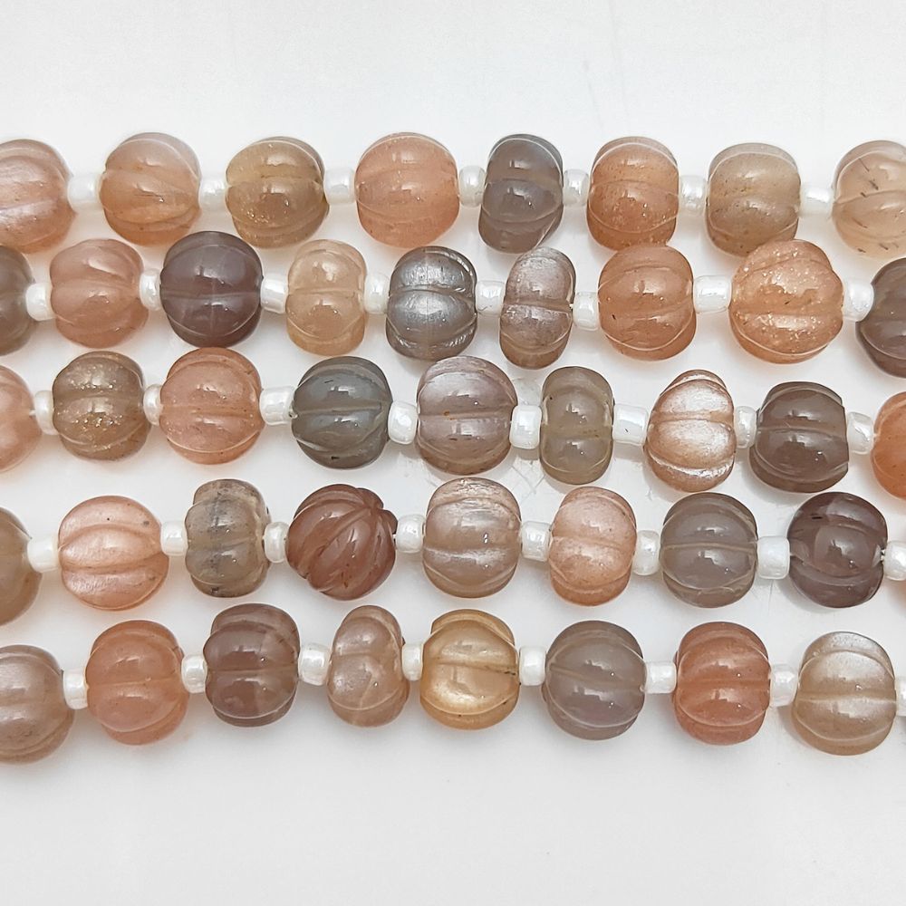 Boho Jewelry Supplies – Chocolate Moonstone Pumpkin Beads with Natural Glow