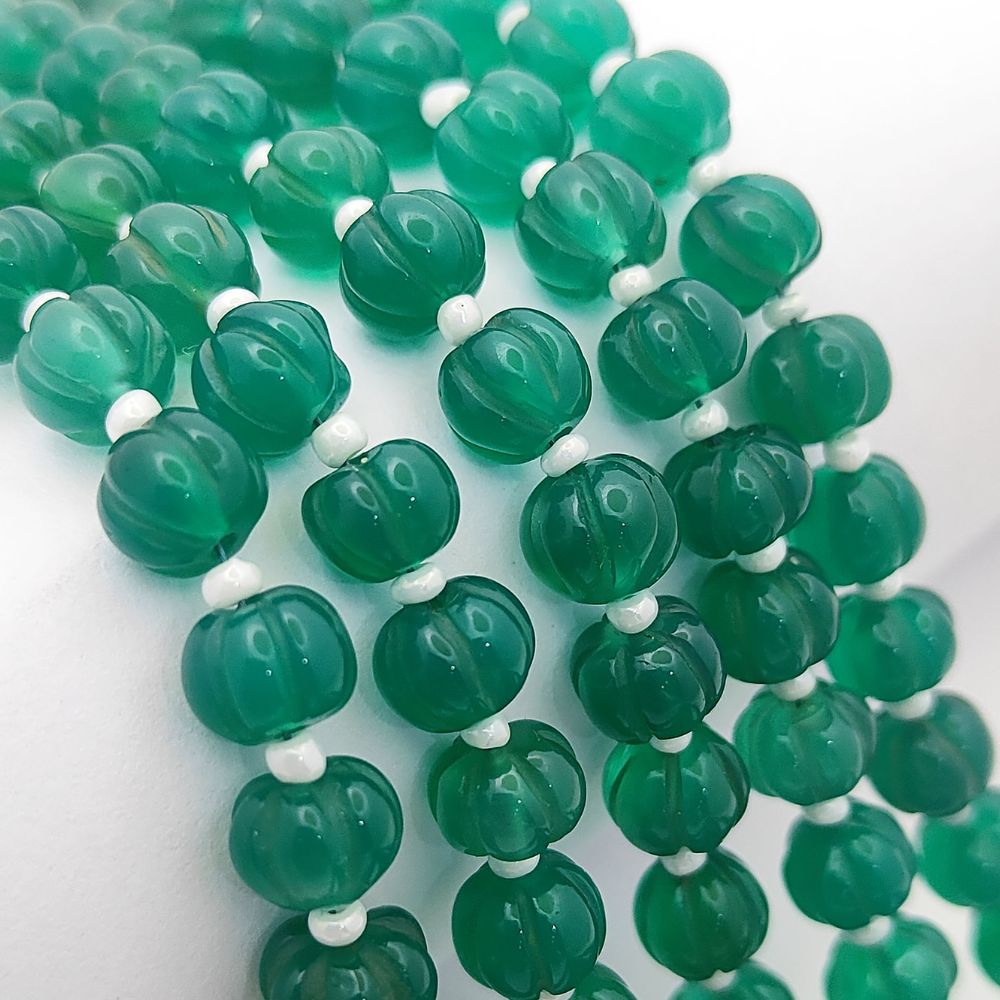 Vibrant Pumpkin Cut Green Onyx Beads for Earrings, Pendants & Jewelry Crafting