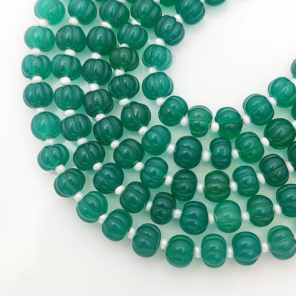 Pumpkin Cut Green Onyx Beads – Beautiful Gemstones for Earrings, Pendants & More