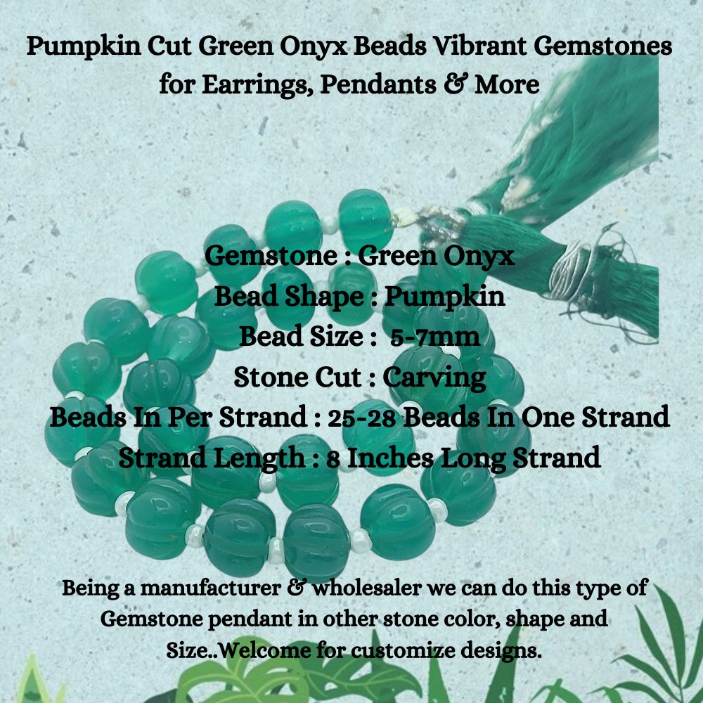 Vibrant Pumpkin Cut Green Onyx Beads – Perfect for Earrings, Pendants & Jewelry Designs