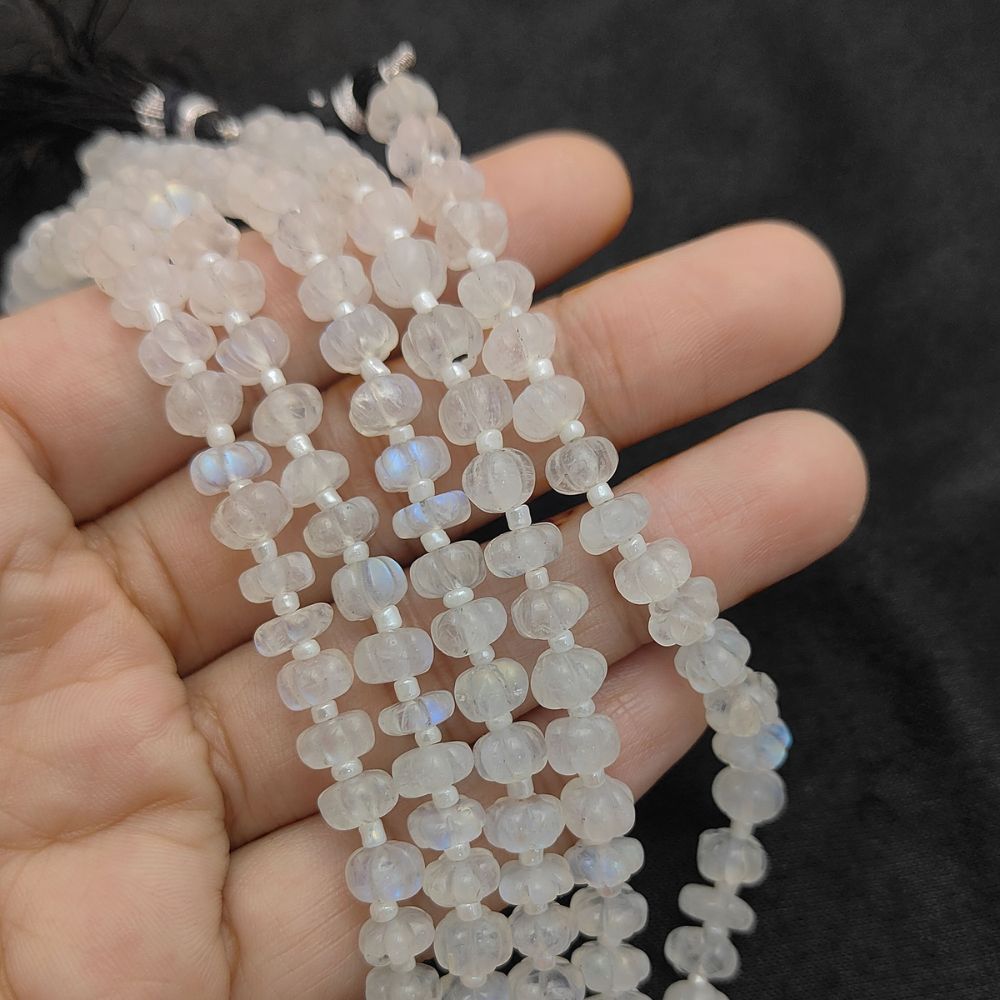 Rainbow Moonstone Pumpkin Cut Beads – Elegant Mystical Gemstones for Jewelry Makers