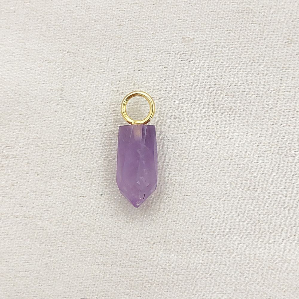 Purple Amethyst Pencil Point Pendant in Gold Plated Sterling Silver 14x6mm Natural Gemstone Spike Charm- Selling Per Piece