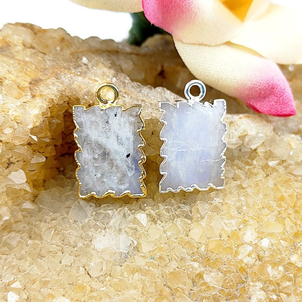 Handmade Gold/Silver Electroplated Slice Zig Zag Pendant 16x12mm Rectangle Multi Gemstone Minimalist Jewelry For Women- Selling Per Piece