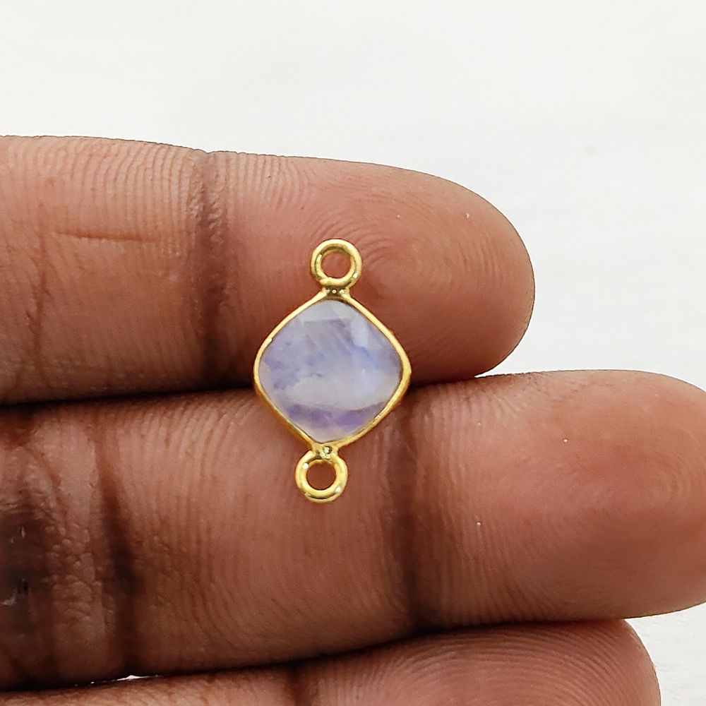 Rainbow Moonstone Cushion Gemstone Connector 8mm Gold Plated Bezel Faceted Stone Link for Handmade Jewelry- Selling Per Piece