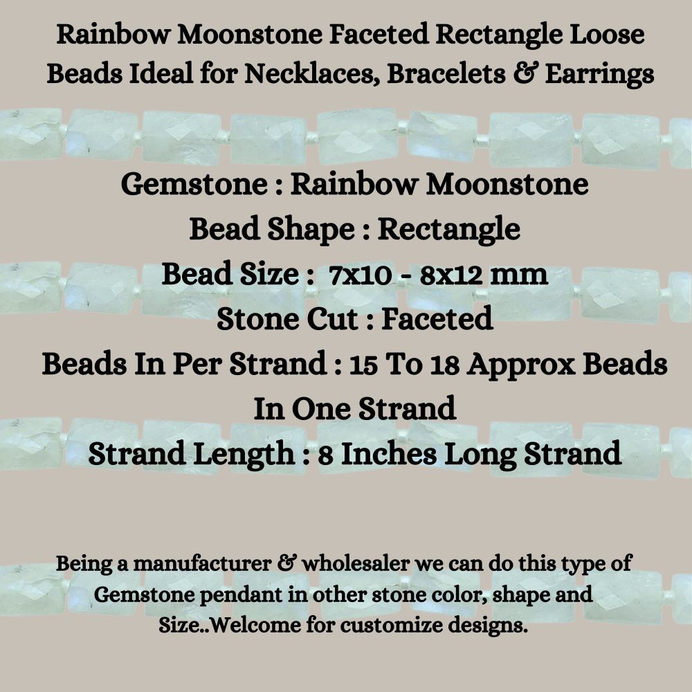 Rainbow Moonstone Faceted Rectangle Loose Beads Ideal for Necklaces, Bracelets & Earrings