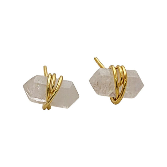 Rainbow Moonstone Gemstone Stud Earrings Elegant Gold Vermeil Boho Minimalist Healing Jewelry- Selling Per Pair