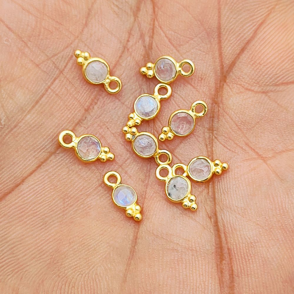Rainbow Moonstone Charm 4mm Gold Vermeil Pendant for Custom Jewelry