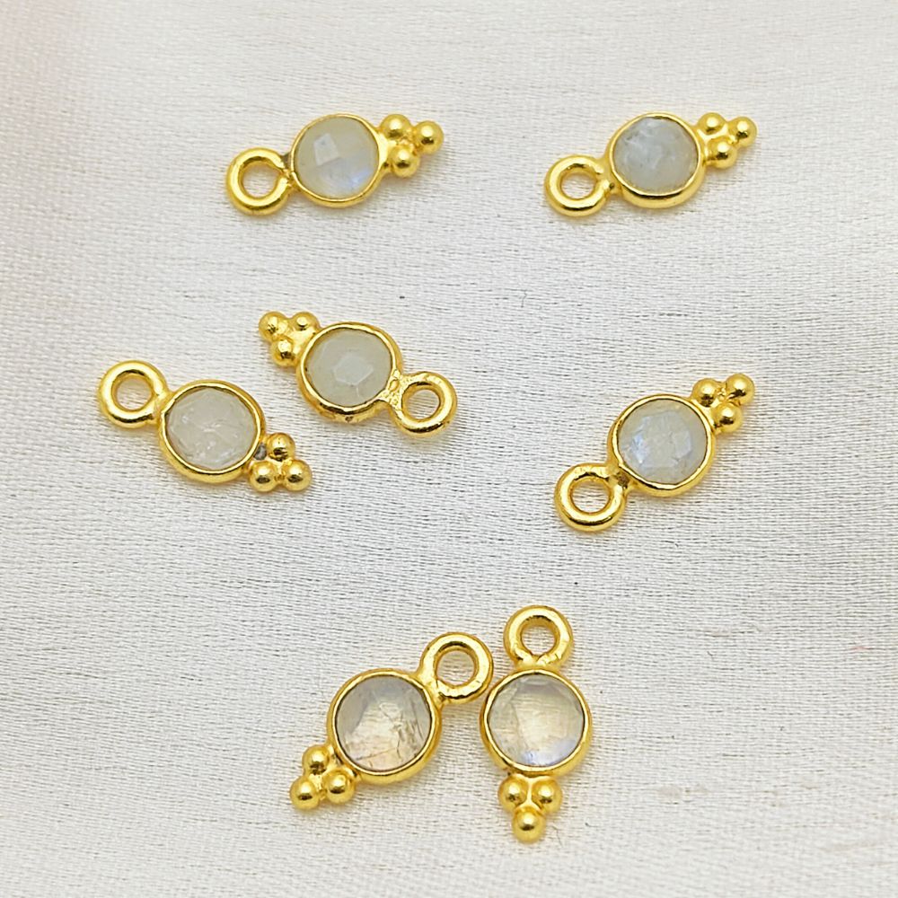 Rainbow Moonstone Charm 4mm Gold Vermeil Pendant for Custom Jewelry