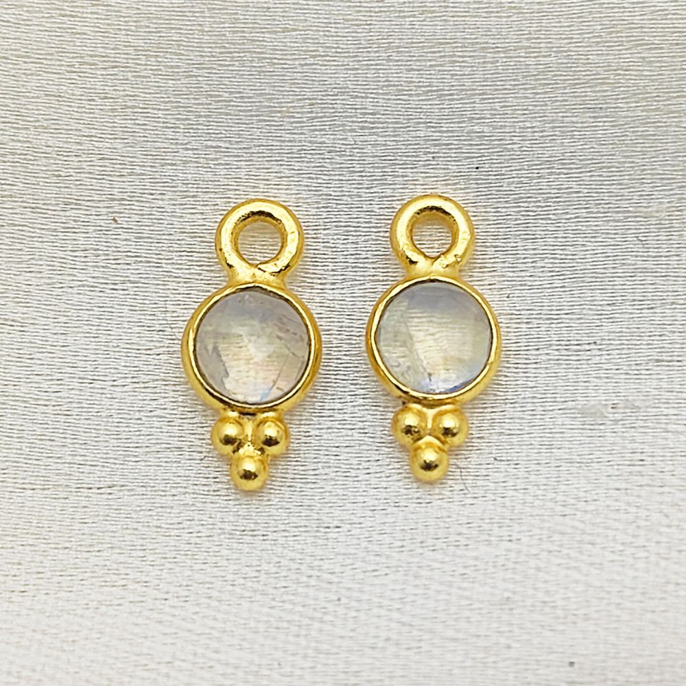 Rainbow Moonstone Charm 4mm Gold Vermeil Pendant for Custom Jewelry