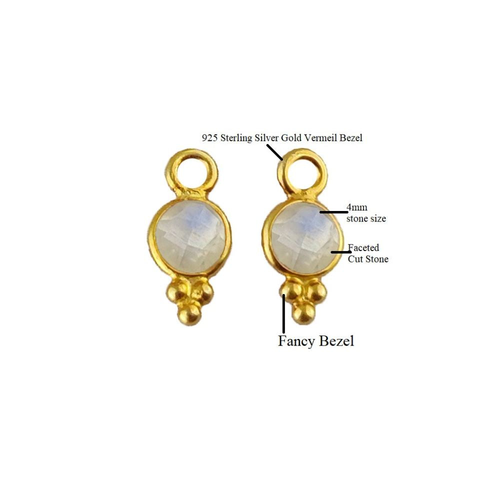 Rainbow Moonstone Charm 4mm Gold Vermeil Pendant for Custom Jewelry
