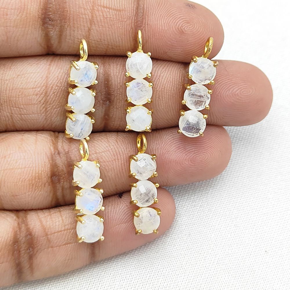 June birthstone necklace with triple rainbow moonstones