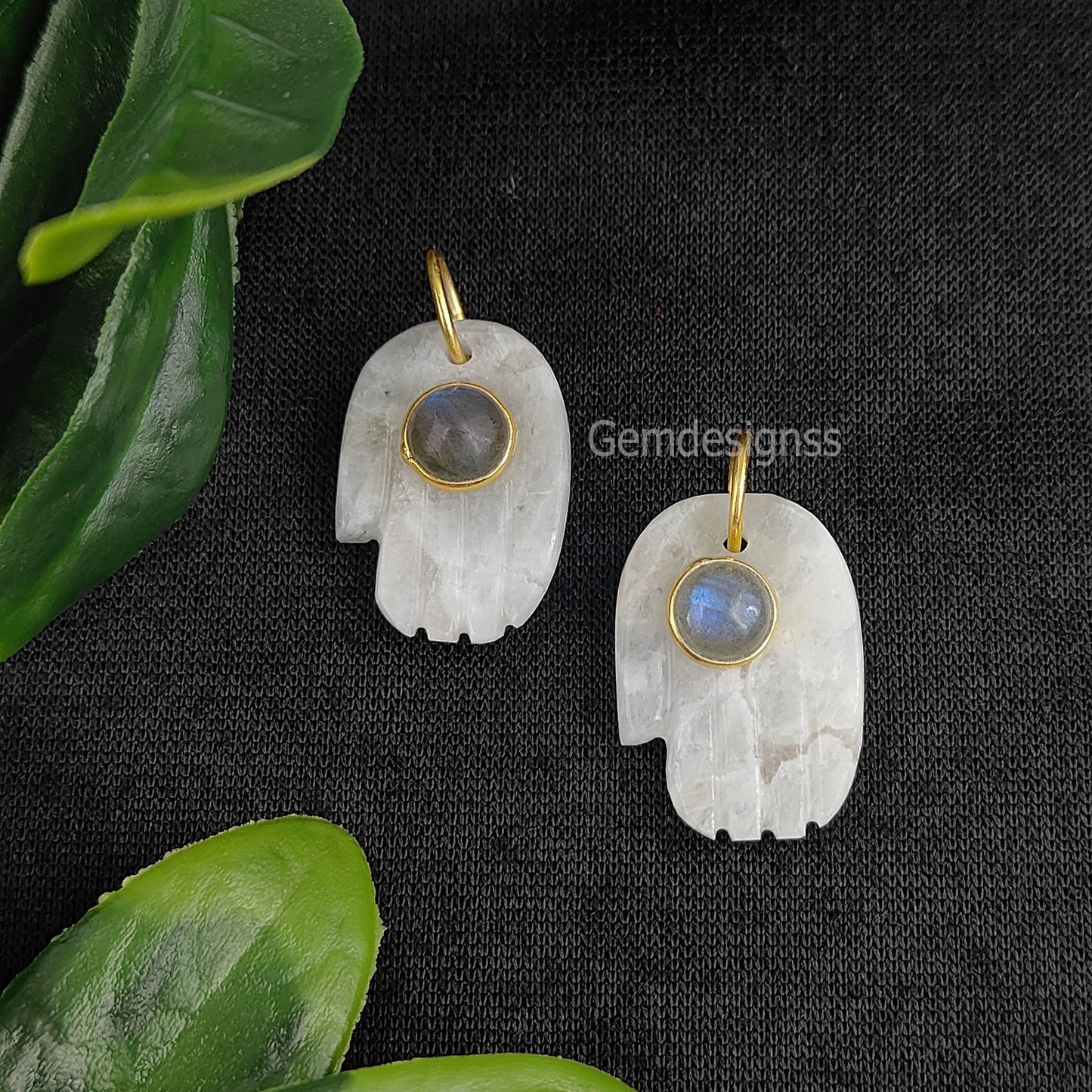 June Birthstone Rainbow Moonstone & Labradorite Dual Stone Hamsa Hand Gemstone Pendant Gold Vermeil Jewelry- Selling/Piece