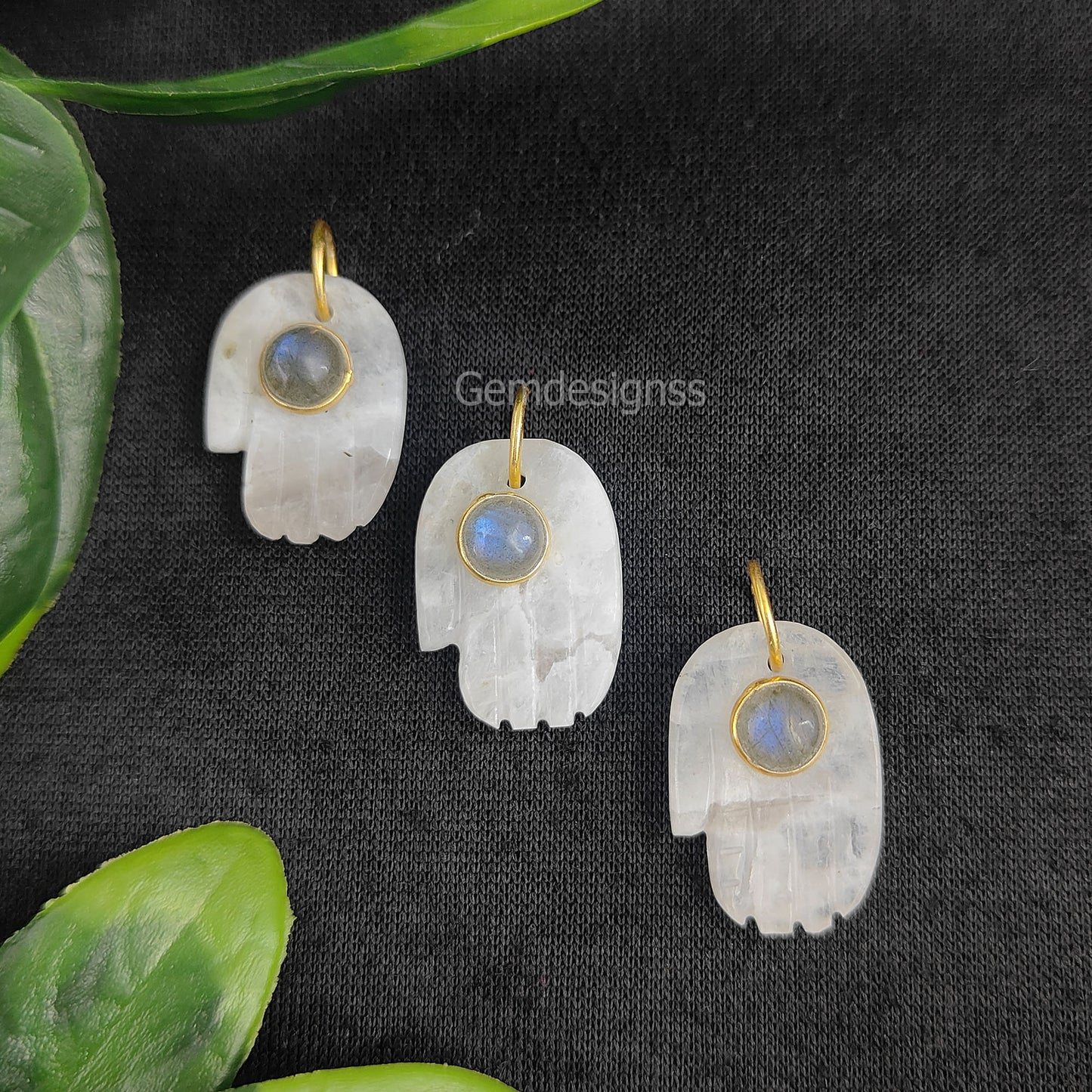 June Birthstone Rainbow Moonstone & Labradorite Dual Stone Hamsa Hand Gemstone Pendant Gold Vermeil Jewelry- Selling/Piece