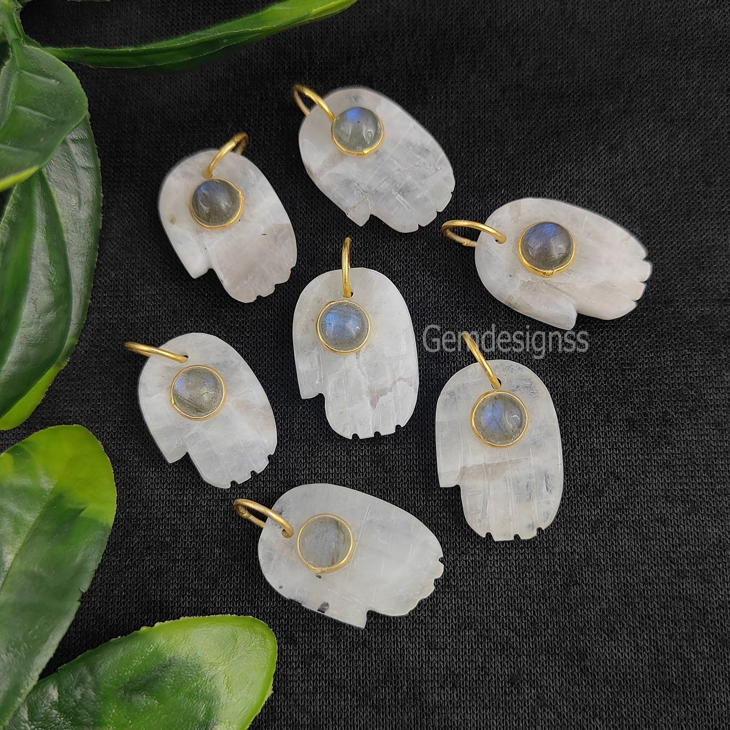 Gold Vermeil Hamsa Hand Pendant with Moonstone and Labradorite