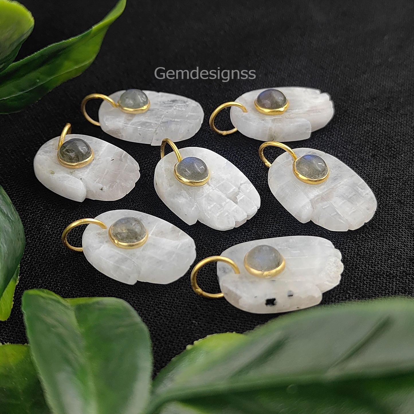 June Birthstone Rainbow Moonstone & Labradorite Dual Stone Hamsa Hand Gemstone Pendant Gold Vermeil Jewelry- Selling/Piece