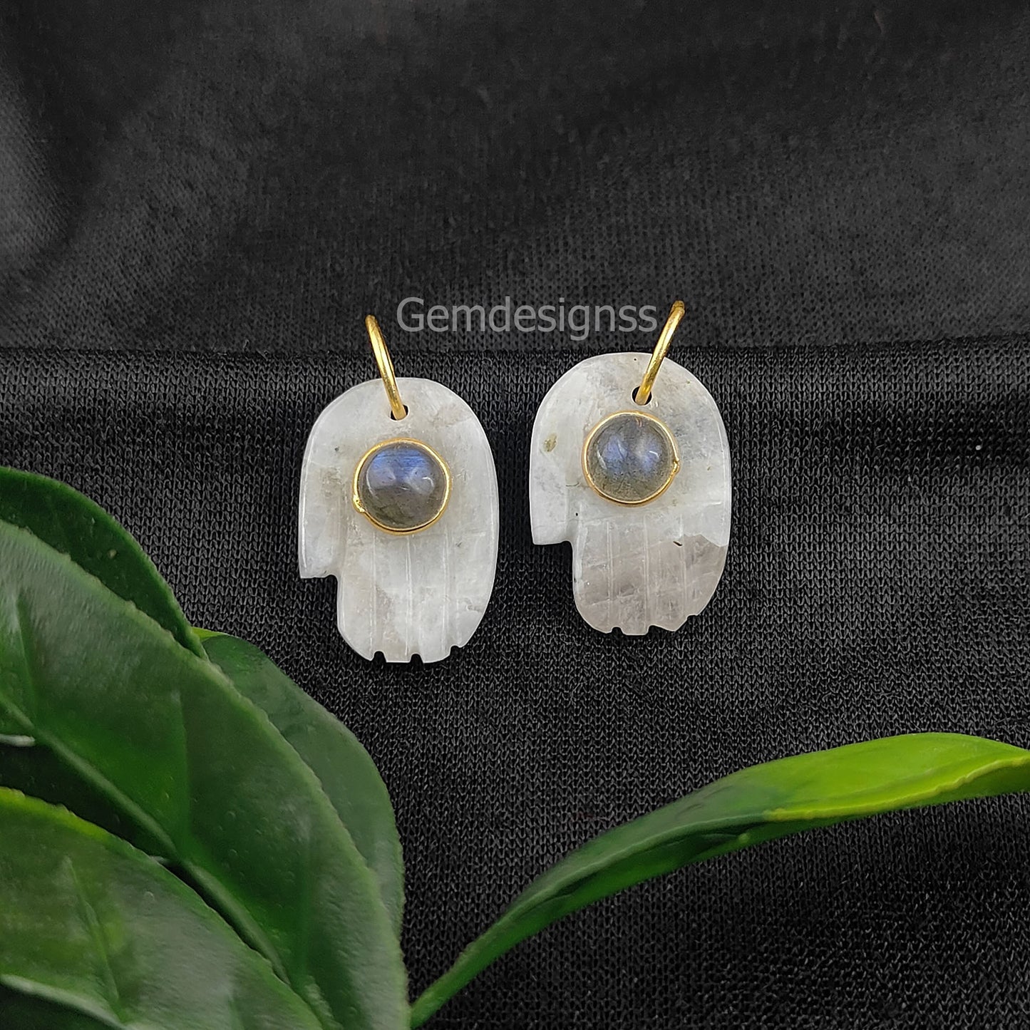 June Birthstone Rainbow Moonstone & Labradorite Dual Stone Hamsa Hand Gemstone Pendant Gold Vermeil Jewelry- Selling/Piece