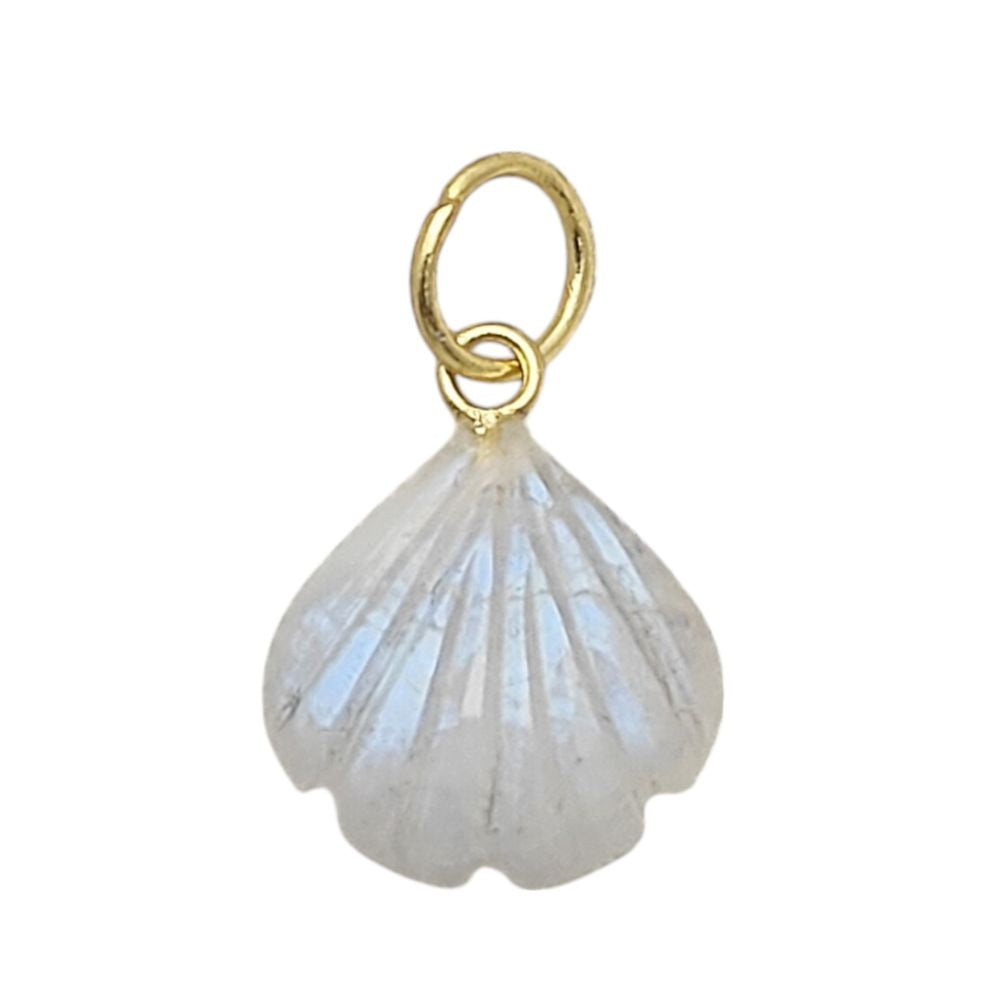 Rainbow Moonstone Heart Pendant with Handmade Seashell Charm in Silver Plated Jewelry