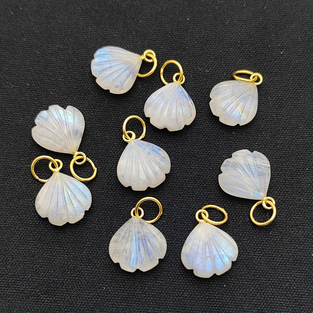 Handcrafted Rainbow Moonstone Heart Pendant with Seashell Charm in Silver Plating