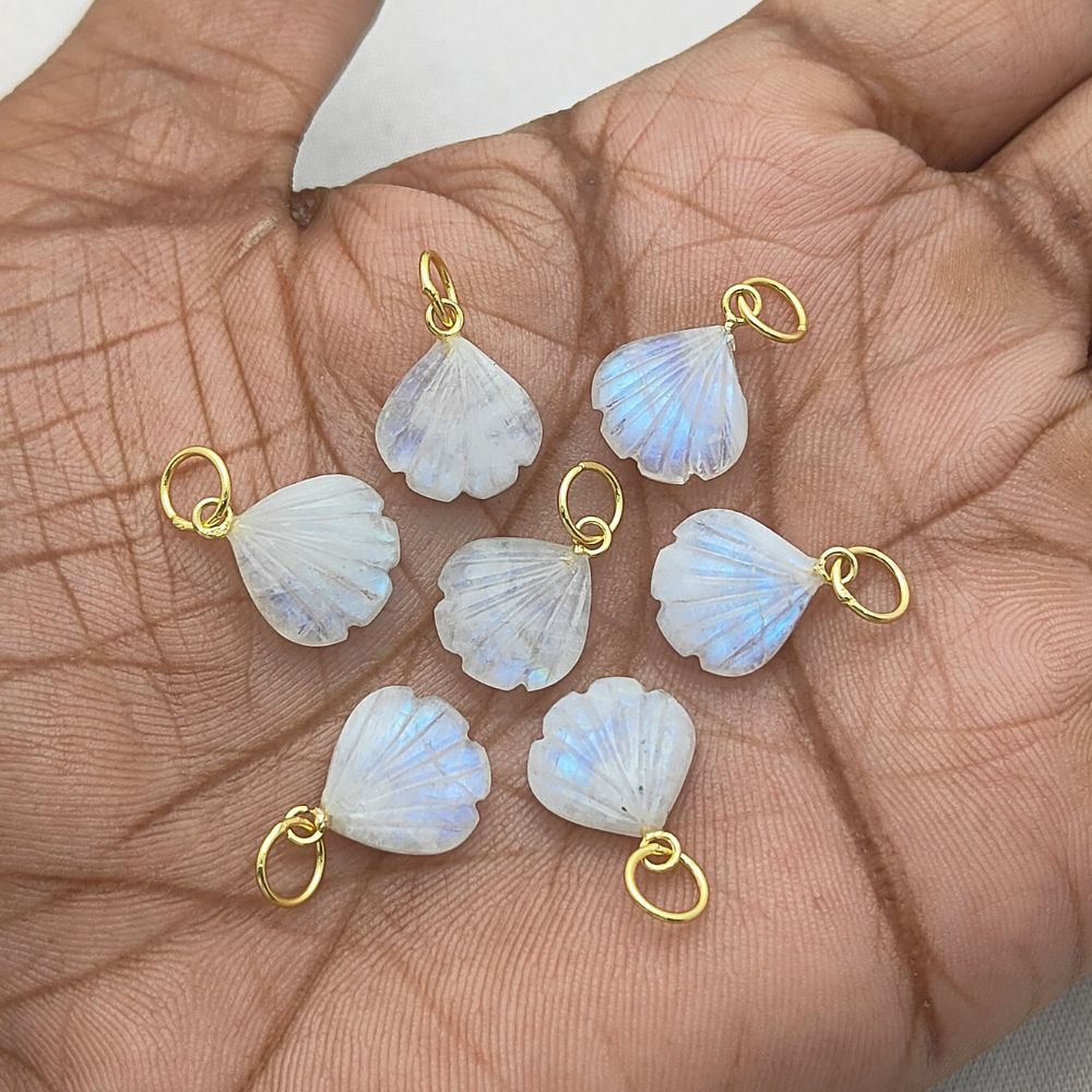 Silver Plated Rainbow Moonstone Heart Pendant with Handmade Seashell Charm