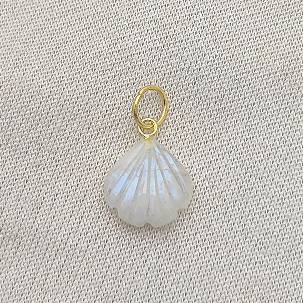 Unique Rainbow Moonstone Heart Pendant with Seashell Charm in Silver Plated Jewelry