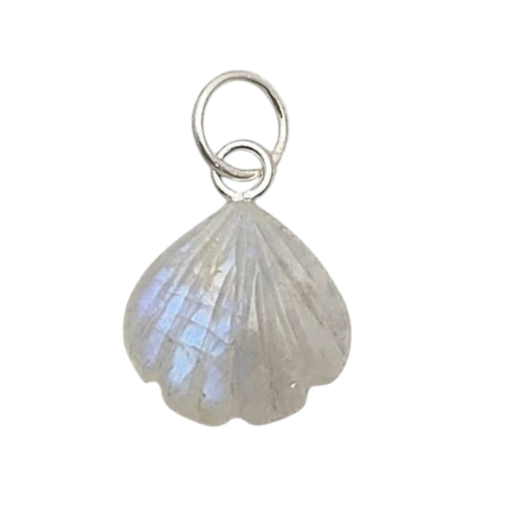 Rainbow Moonstone Heart Pendant with Seashell Charm in Silver Plated – Handmade Jewelry