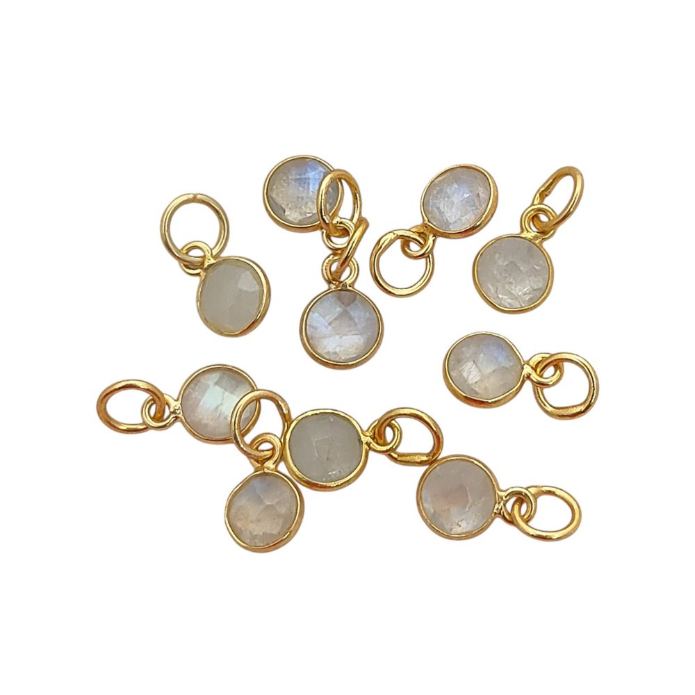 Handmade Round Multi-Gemstone Pendant in Gold Plated Sterling Silver 6mm Faceted Birthstone Charm Necklace- Selling Per Piece