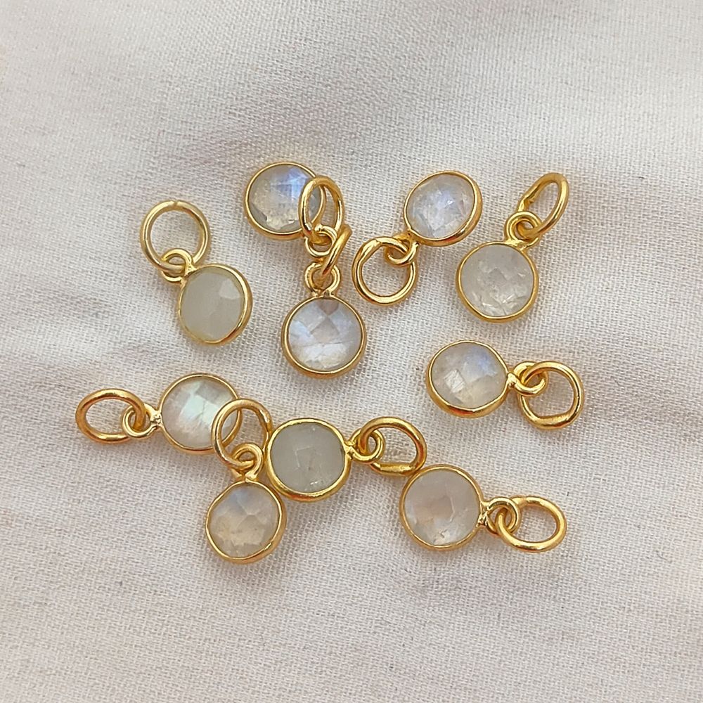 Rainbow Moonstone Pendant Handmade 6mm Round Faceted Gemstone Necklace Charm in Gold Vermeil & Sterling Silver- Selling Per Piece