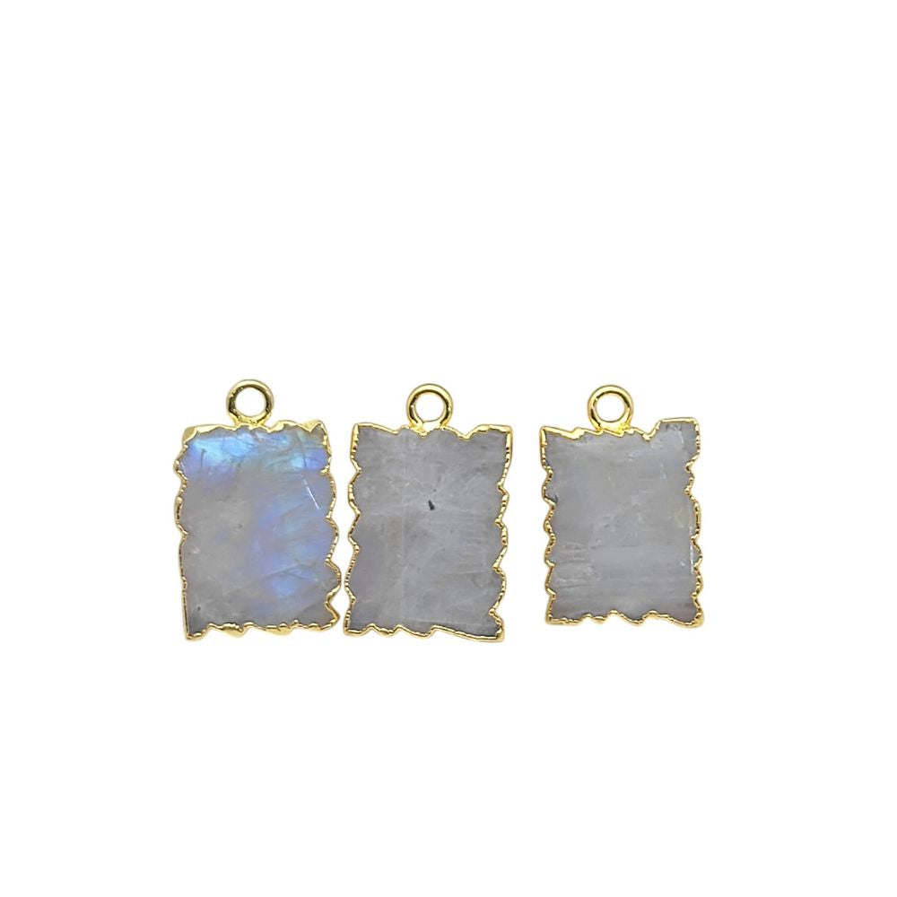 Rainbow Moonstone Zig Zag Pendant Necklace, Gold Electroplated Gemstone Slice