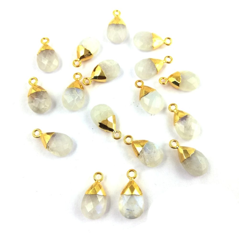 Gold Electroplated Cap Teardrop Pendant 13x9mm Handmade Pear Gemstone Charm Jewelry For Her- Selling Per Piece