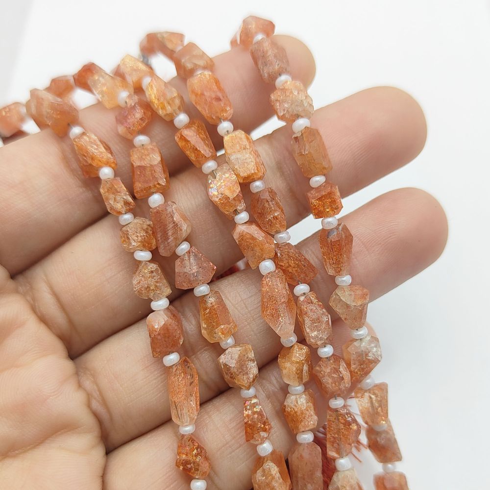Rare Sunstone Gemstone Beads Faceted 5-12mm Nugget for Handmade Necklaces & Bracelets