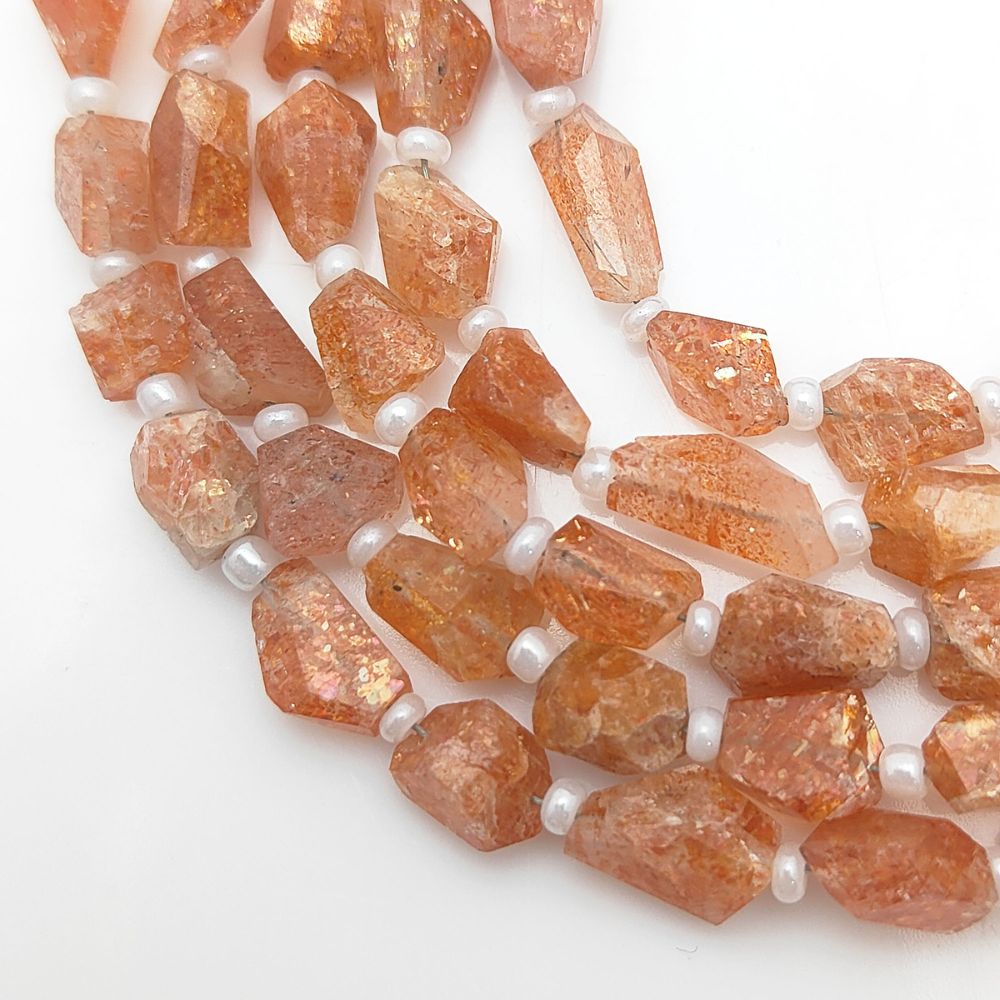Rare Sunstone Gemstone Beads Faceted 5-12mm Nugget for Handmade Necklaces & Bracelets