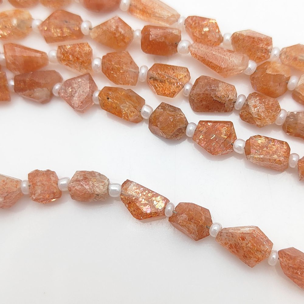 Rare Sunstone Gemstone Beads Faceted 5-12mm Nugget for Handmade Necklaces & Bracelets