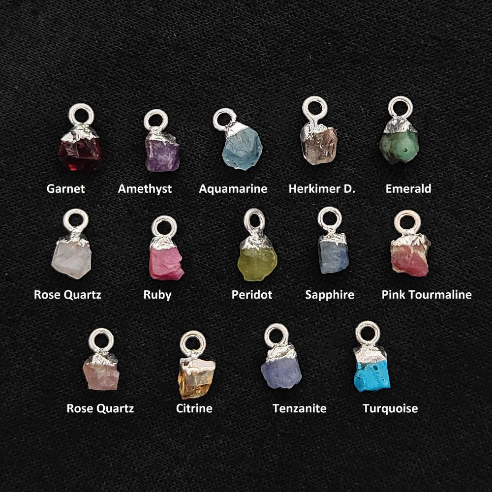 Raw Aquamarine Crystal Charms 5–7mm Natural Blue Gemstone Pendants with Electroplated Cap, Small Healing Stone Charms for DIY Jewelry