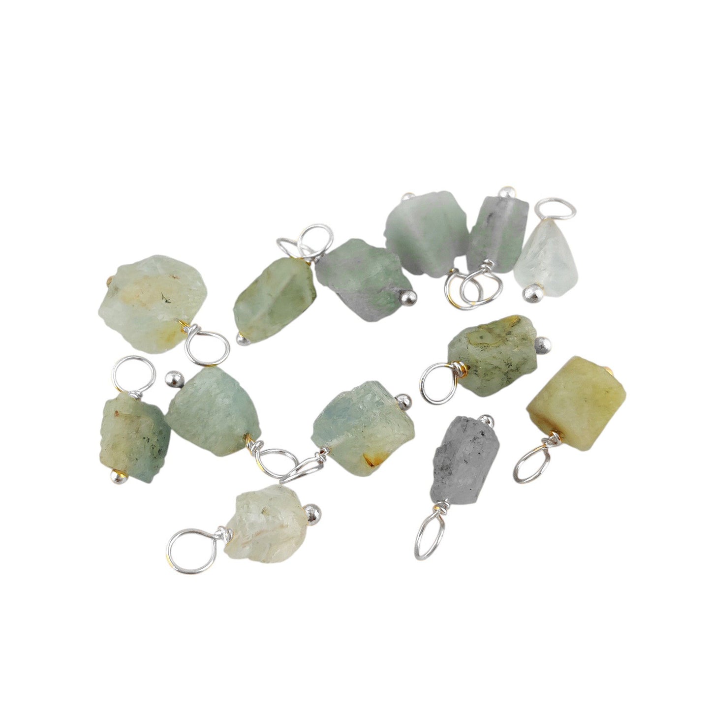 Raw Aquamarine Crystal Pendant 7–10mm March Birthstone Gemstone Jewelry Component Solid 925 Silver DIY Necklace Charm