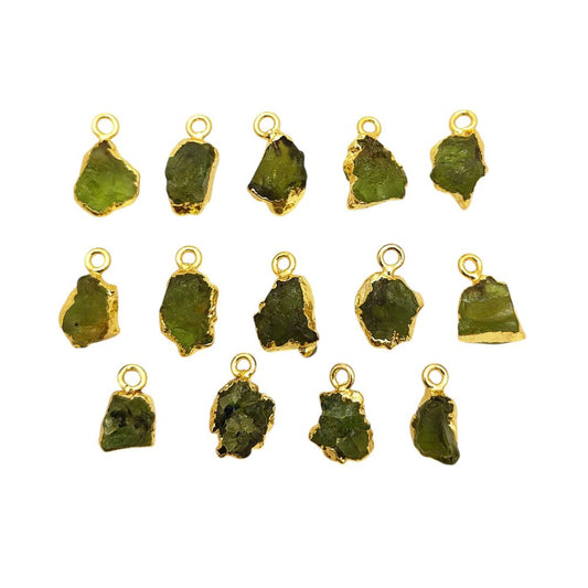Raw Green Peridot Pendant Gold Electroplated Healing Stone for Handmade Spiritual Jewelry- Selling Per Piece
