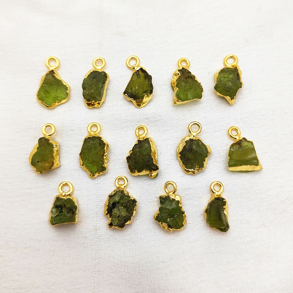 Raw Green Peridot Pendant Gold Electroplated Healing Stone for Handmade Spiritual Jewelry- Selling Per Piece