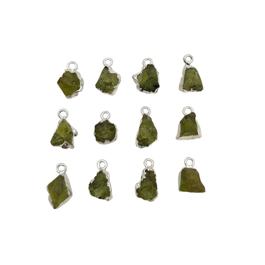 Raw Green Peridot Pendant Silver Electroplated Healing Stone for Handmade Spiritual Jewelry- Selling Per Piece