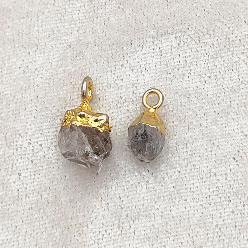 Raw Herkimer Diamond Crystal Pendant April Birthstone with Gold Finish Cap for Handmade Jewelry & Boho Accessories- Selling Per Piece