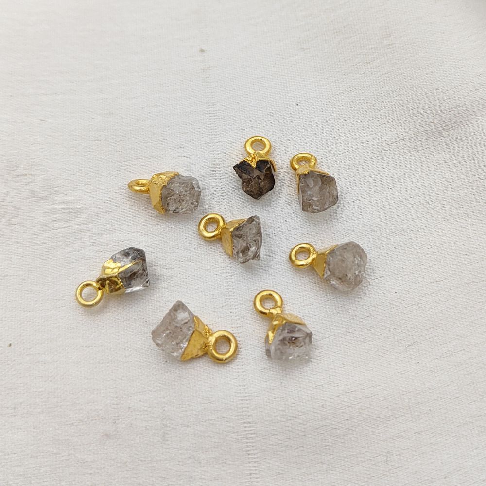 Raw Herkimer Diamond Crystal Pendant April Birthstone with Gold Finish Cap for Handmade Jewelry & Boho Accessories- Selling Per Piece