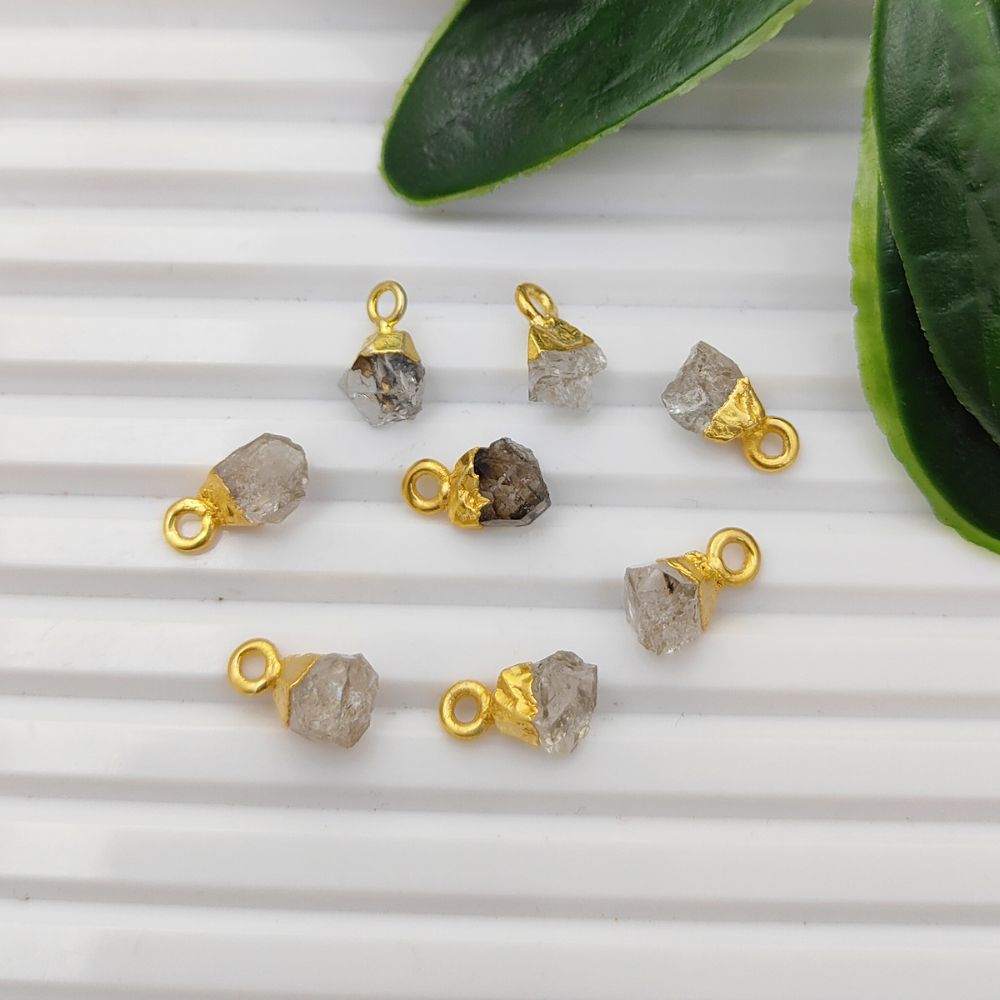 Raw Herkimer Diamond Crystal Pendant April Birthstone with Gold Finish Cap for Handmade Jewelry & Boho Accessories- Selling Per Piece