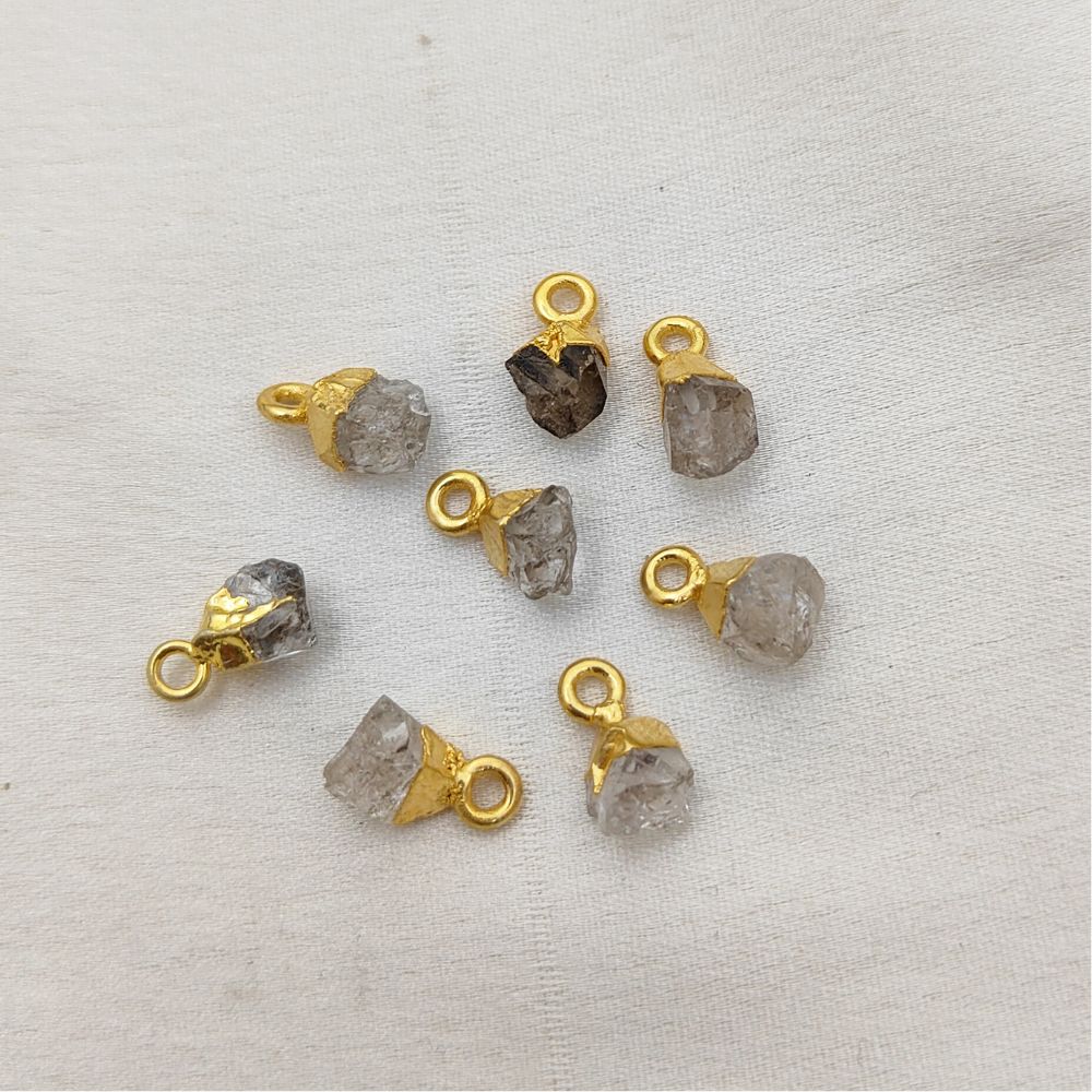 Raw Herkimer Diamond Crystal Pendant April Birthstone with Gold Finish Cap for Handmade Jewelry & Boho Accessories- Selling Per Piece