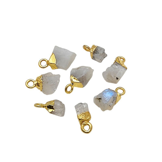 Handcrafted Raw Rainbow Moonstone Pendant Gold Electroplated Cap Crystal Charm for DIY- Selling Per Piece