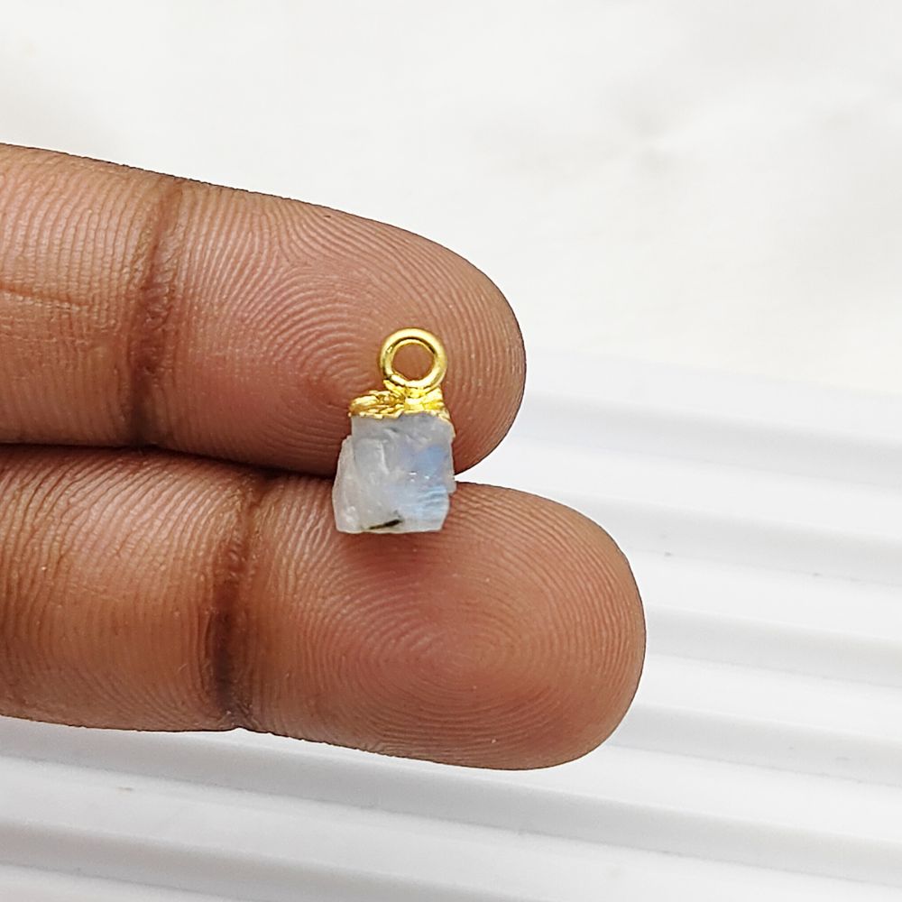 Handcrafted Raw Rainbow Moonstone Pendant Gold Electroplated Cap Crystal Charm for DIY- Selling Per Piece