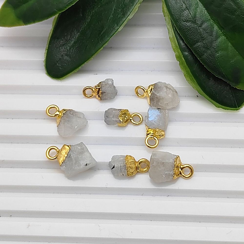 Handcrafted Raw Rainbow Moonstone Pendant Gold Electroplated Cap Crystal Charm for DIY- Selling Per Piece