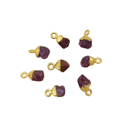 Natural Raw Ruby Crystal Pendant Gold Electroplated Capped Healing Stone for Handmade Jewelry Projects- Selling Per Piece