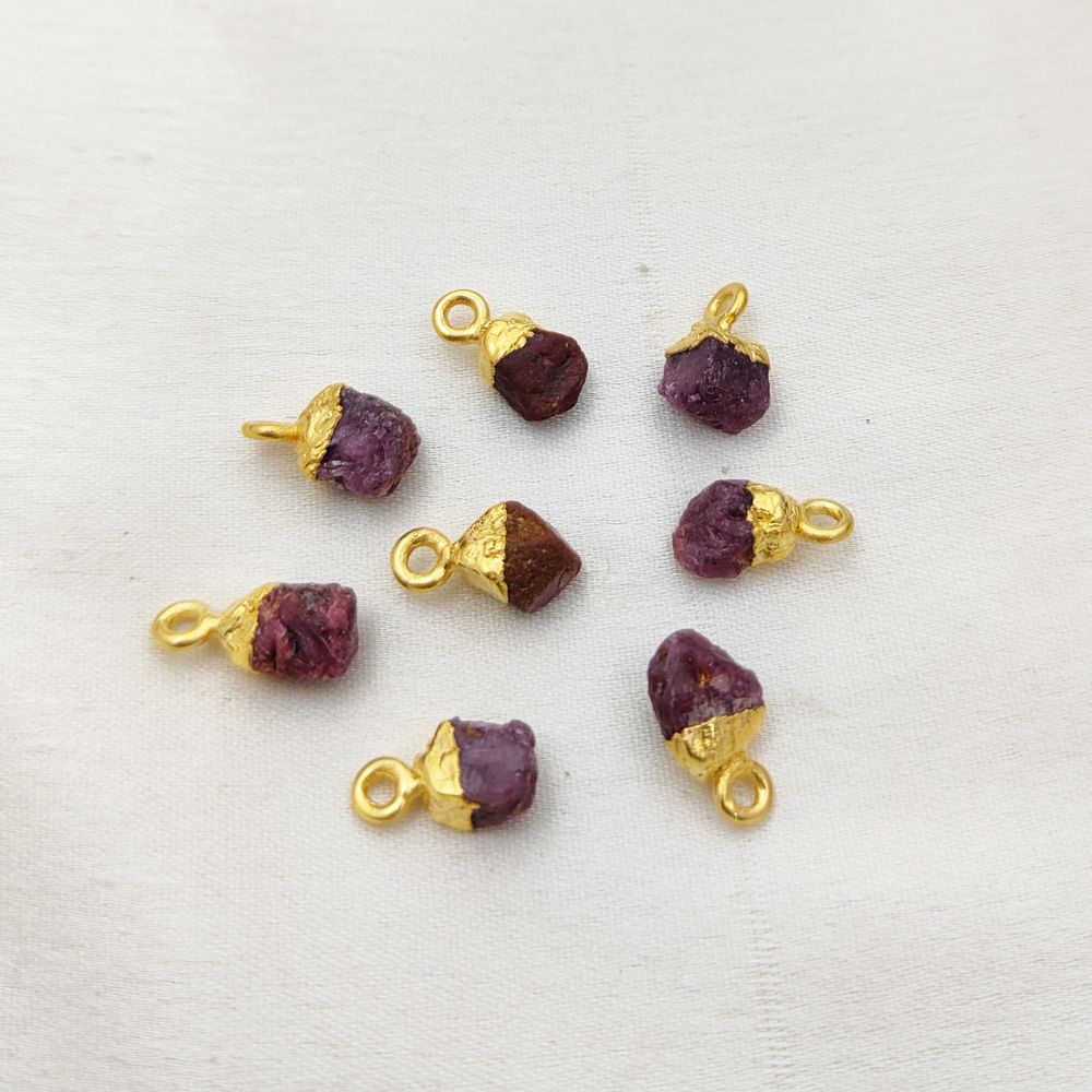 Natural Raw Ruby Crystal Pendant Gold Electroplated Capped Healing Stone for Handmade Jewelry Projects- Selling Per Piece