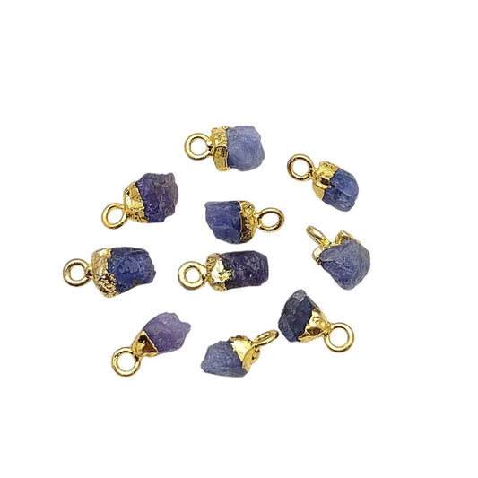 December Birthstone Tanzanite Pendant Raw Crystal with Gold Electroplated Cap for Minimalist Jewelry- Selling Per Piece